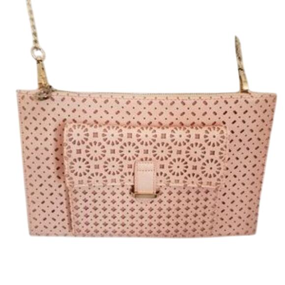 Laser Cut Clutch Removable Crossbody Strap 12 x 8 Envelope Purse Pink
